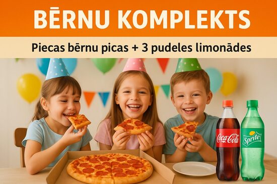 Bērnu komplekts – 5 picas + 3 limonādu pudeles